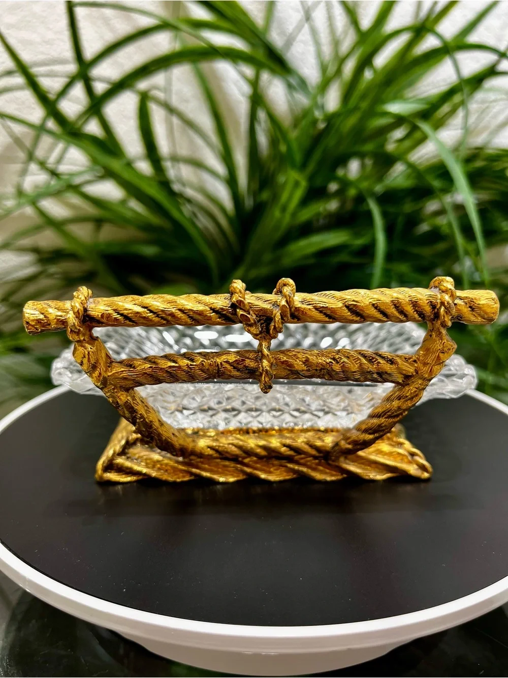 Vintage MCM Hollywood Regency Rope Braid Design Soap Dish and Glass Holder Set